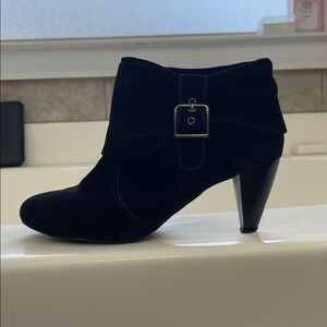 Mudd Faux Suede Slouch Buckle Ankle Boots